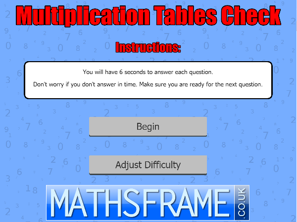 Multiplication Tables Check game at Mathsframe.co.uk